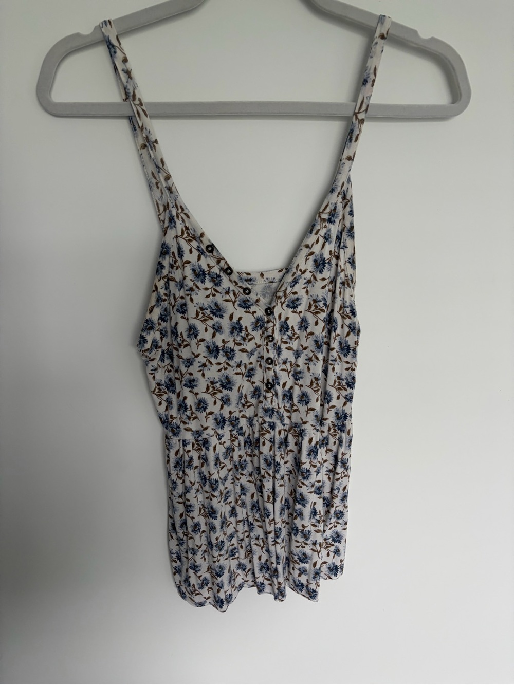 Abercrombie Floral V-Neck Button Spaghetti Strap Tank Top - Blue/White